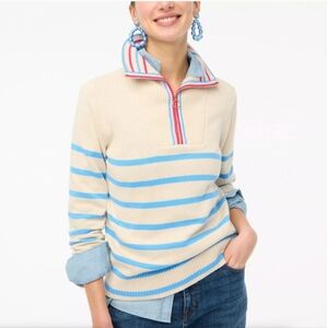 J. Crew Striped Half Pullover Sweater Chunky Preppy Academia College Old Money